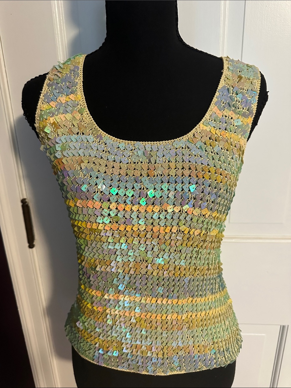 Flores & Flores Sequined Iridescent Yellow Tank Top